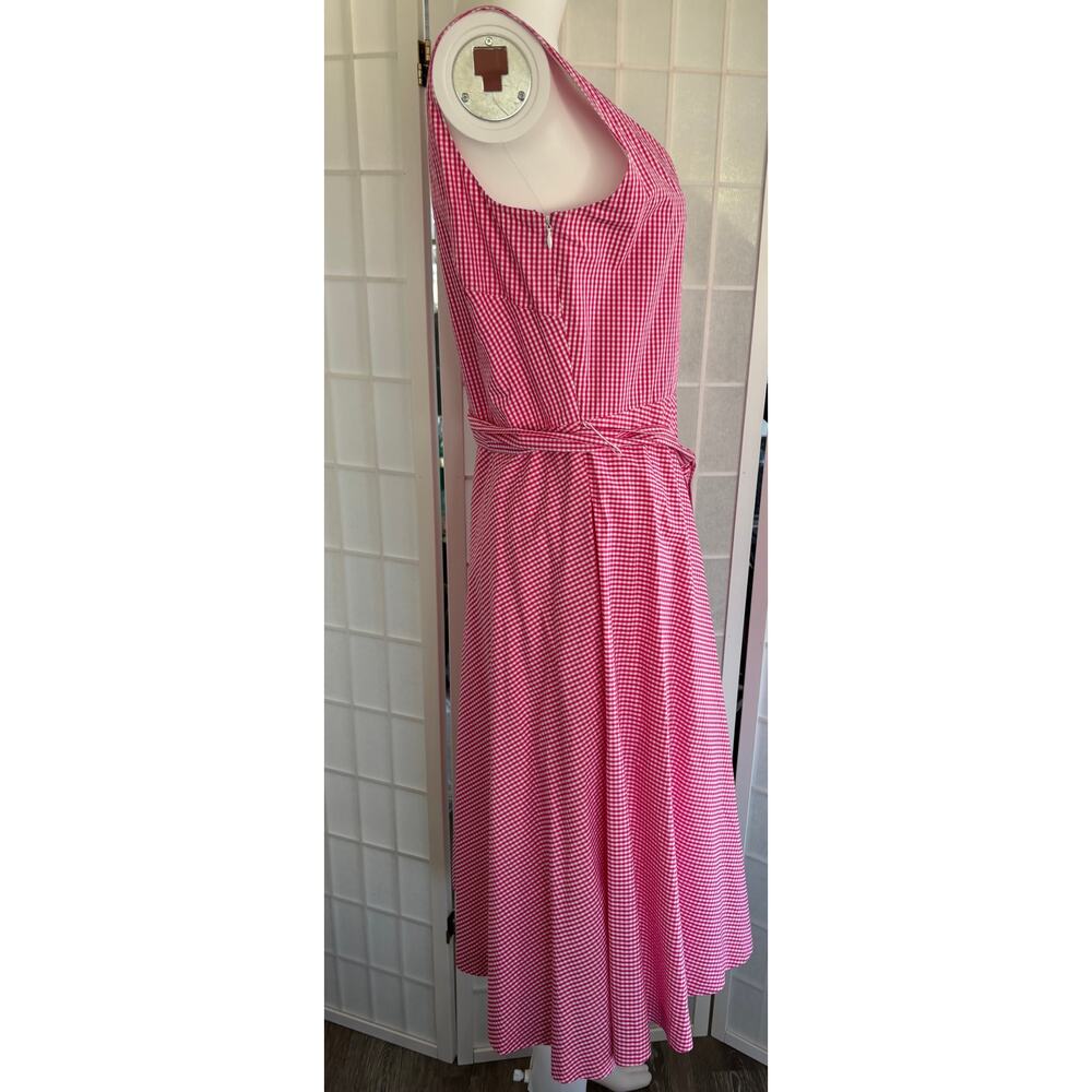 Liz Claiborne New York Pink Gingham Sleeveless Lined Side Zip Midi Dress Size 10 - Picture 9 of 14